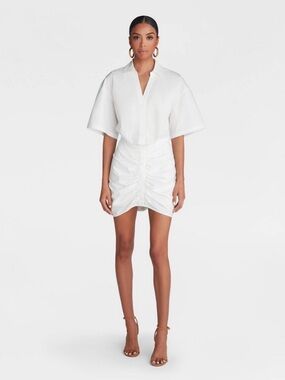 KBB by KAHLANA Women’s White Ruched Shirt Dress- Large (12-14)NWT